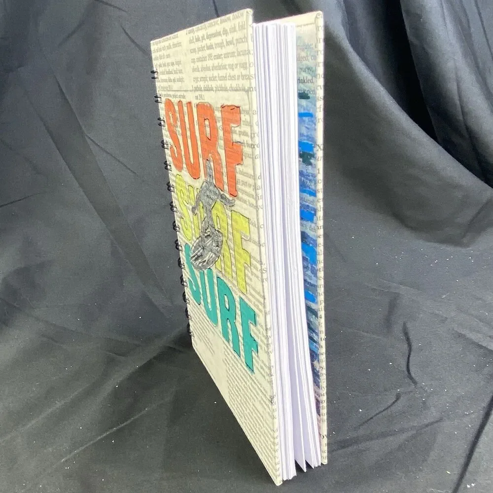 Journal Unique Surfing Designs Handmade Upcycle Spiral Notebook Cowabunga Dude